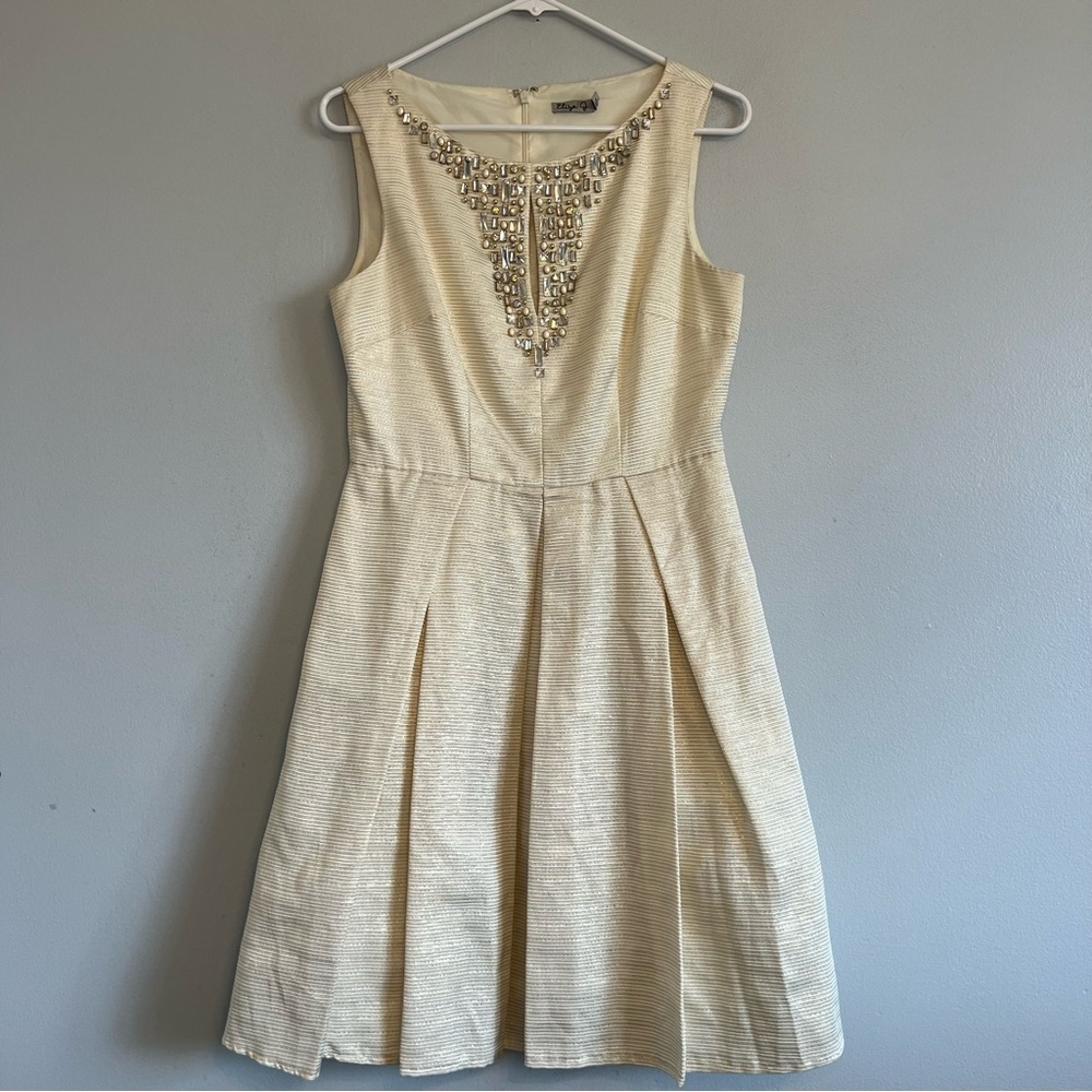 Eliza J Sleeveless Beaded Midi Dress Cream Sz 6 Cocktail Party Baby Shower Date